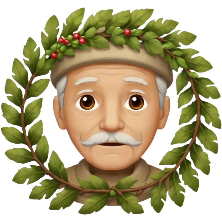 an old man wearing a large leaf wreath emoji