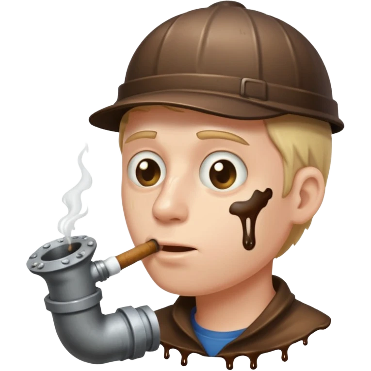 White guy smoking a sewer pipe with brown liquid overflowing and dripping down the side emoji