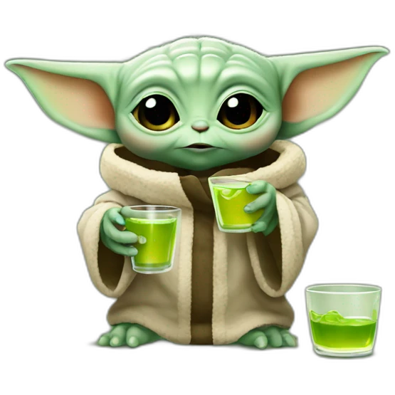 Baby Yoda drinking shots emoji