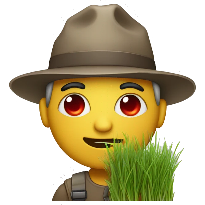 Sitckman with red eyes and has grass in hand emoji