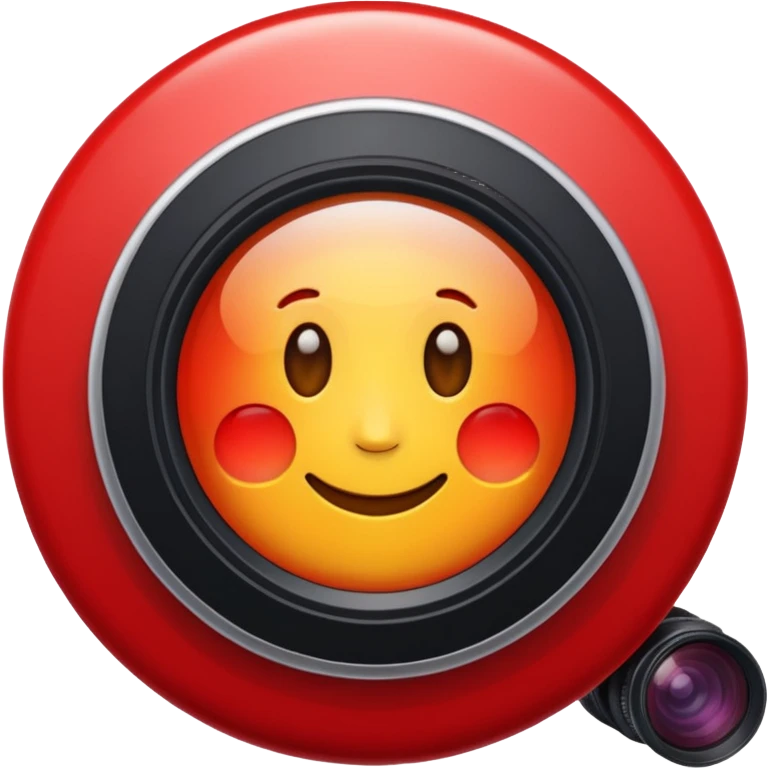 A simple camera lens, apple emoji style, 3/4 view, red emoji