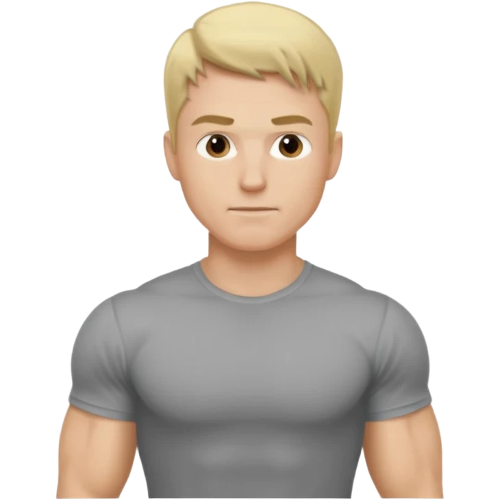 fais le meme blond, tee shirt gris mais musclé et fin emoji