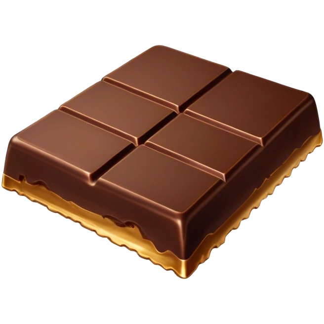 Cinematic silky dark chocolate bar, broken into perfect squares, rich cocoa tones, slightly melting edges, fine texture and decadent shine, warm golden highlights, tempting and rich. emoji