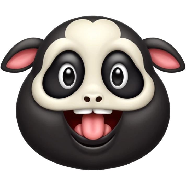 Oveja negra de cuerpo entero sacando la lengua en actitud de risas emoji