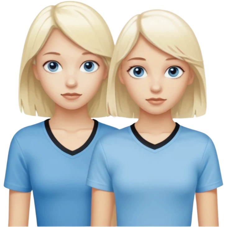 2 caucasian girls, one bleach blonde, then other a slightly darker shades of blonde. both grayish blue eyes. lighter blonde has a skater-y2k aesthetic and the dark blonde has a y2k-coquette aesthetic emoji