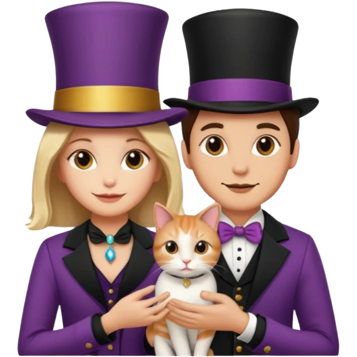 magician couple and their pet cat emoji