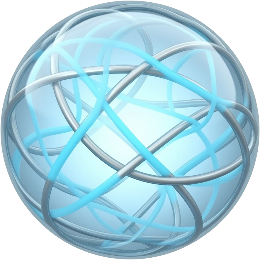 Minimalist 3d icon, glowing neural sphere made of thin silver and cyan light filaments, pulse of energy, isolated on transparent background, high tech medical style, sleek, professional. emoji