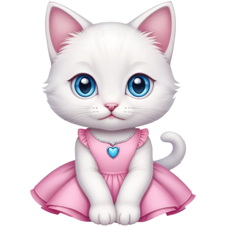 White kitten with blue eyes in pink dress and pink nails emoji