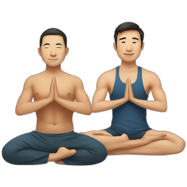 asian and caucasian men doing yoga emoji