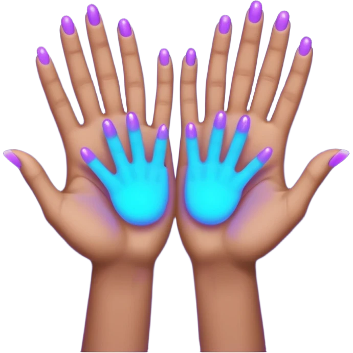 Futuristic glowing applause, purple and blue glow, dark background, no face emoji