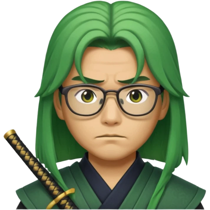 green long hair samurai with glasses emoji