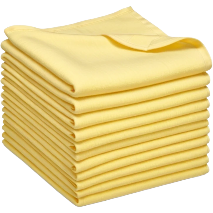 stack of soft square cloths with slightly textured fuzzy surfaces and cleanly folded edges pastel yellow color light neatly layered no spray dirt or extras soft lighting subtle shadows emoji scale emoji