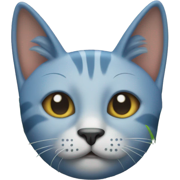 Cat with blue ears grass on floor  emoji
