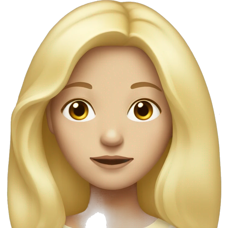 White woman with light yellow long hair, very light skin, smaller eyes emoji