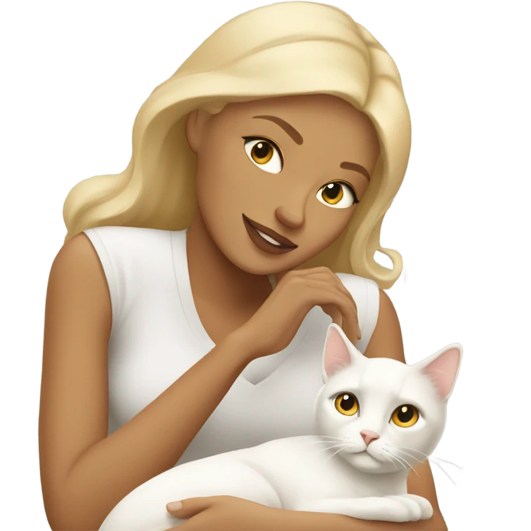 blonde woman with tan skin laying down with white cat emoji
