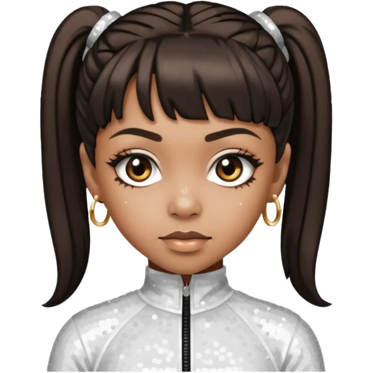 Left Eye from TLC with dark brown ponytail hair, white sequin outfit emoji