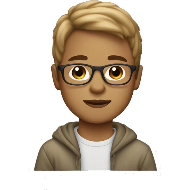 boy with light brown hair, light skin and bangs ans glasses wearing a sweatshirt emoji