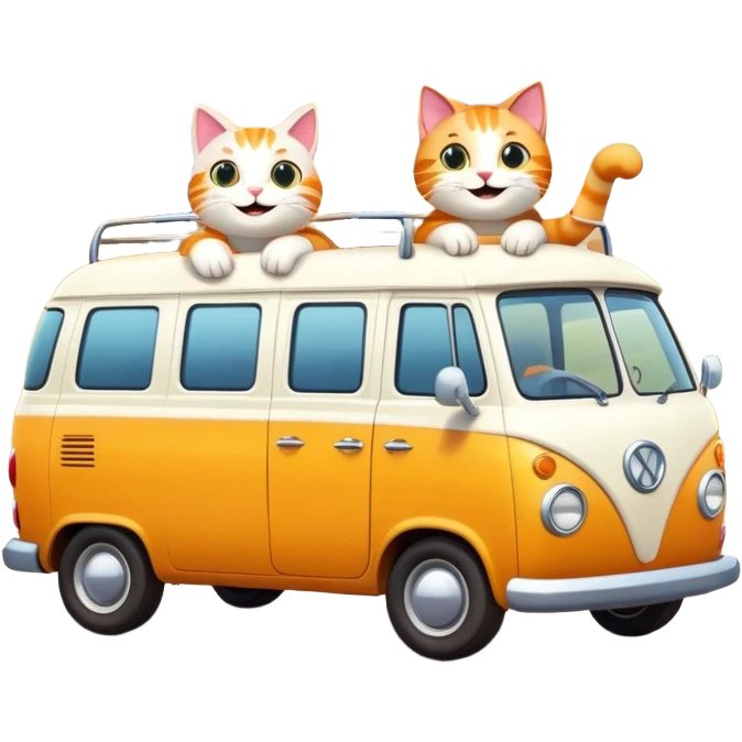 two cartoon cats in a van waving out the window at a small house in the background emoji