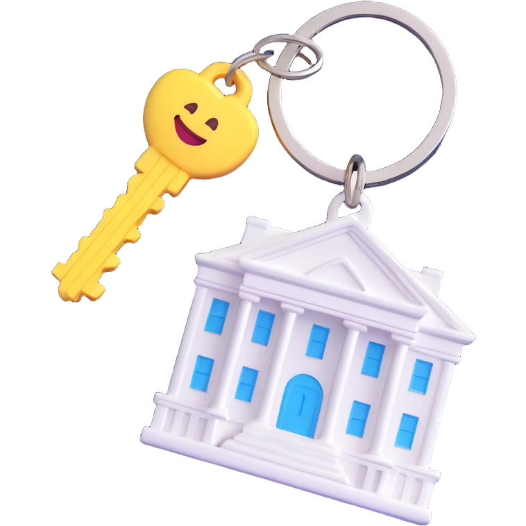 white keychain with a house-shaped key fob, 3D Emoji style, pure white color, soft shadows and highlights, transparent background, no decoration, angled view emoji