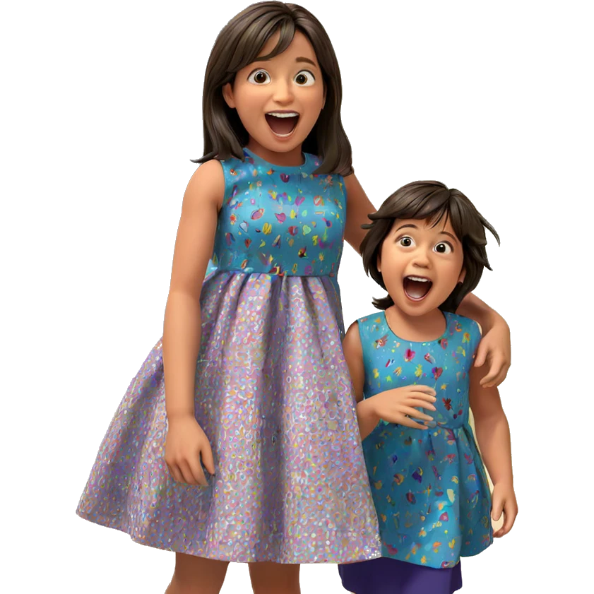 excited girls in colorful dresses emoji