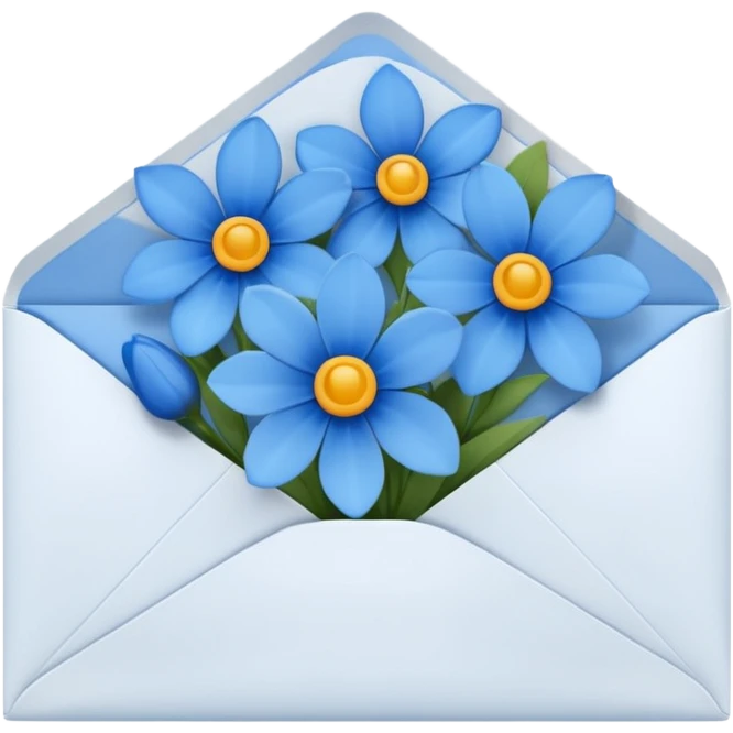 An opened white envelope that has blue flowers coming out of it emoji