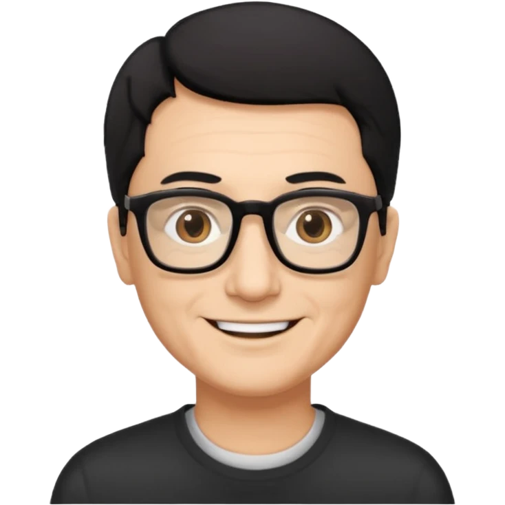 man 60 short black hair, brown eyes small black rectangle glasses  emoji