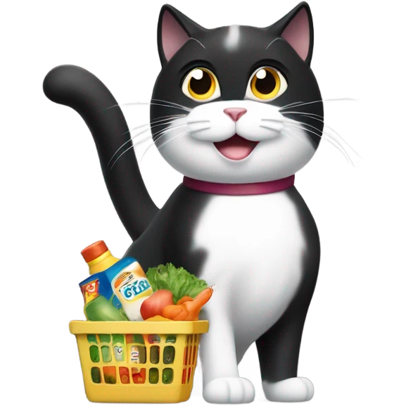 Black & white cat grocery shopping  emoji