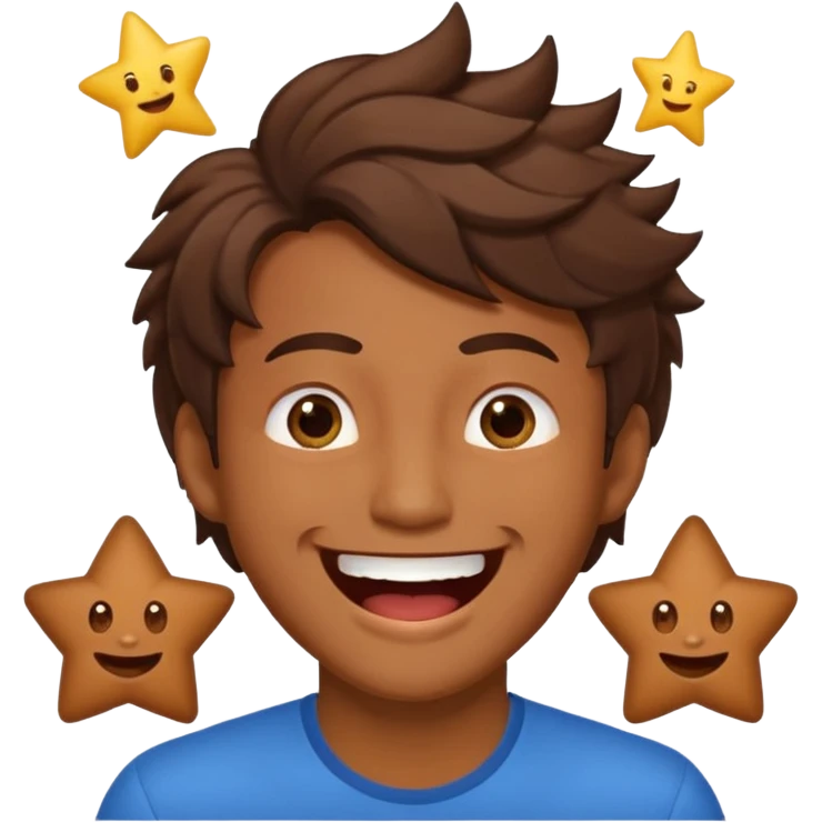 Color de piel moreno los ojos ke sean de estrella riéndose y pelo café hombre  el pelo asialado🤩pelo asía a bajoo emoji