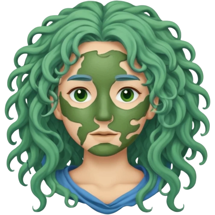 messy green clay mask curly long blue hair emoji