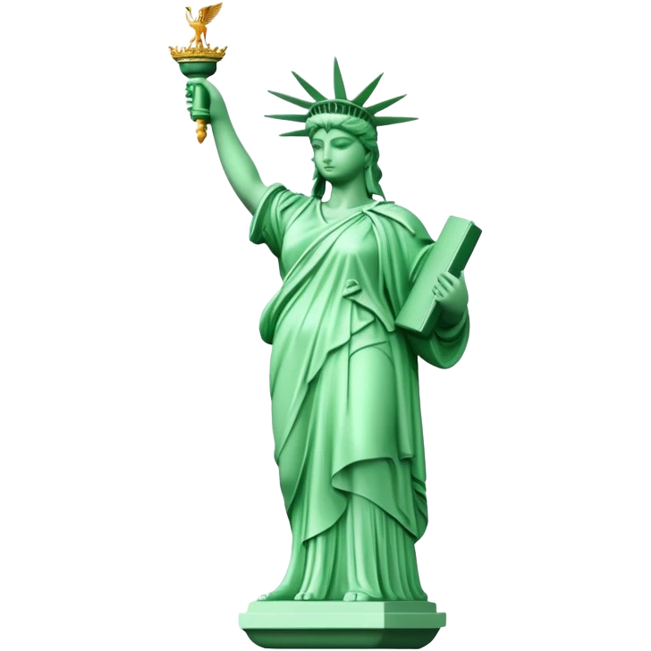 Estatua de la libertad, verde. Con una paloma en la mano izquierda.  emoji