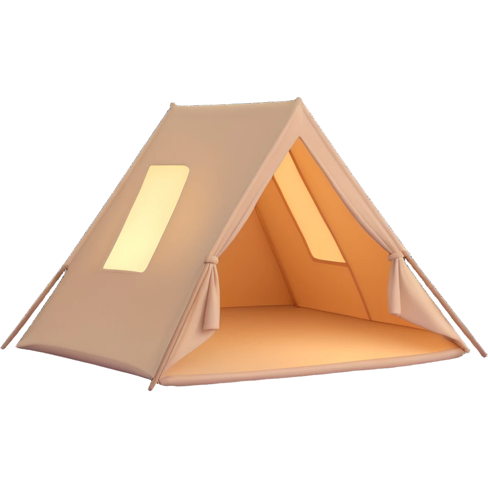 aesthetic tent, beige, 3D style, cozy and modern, soft glow emoji