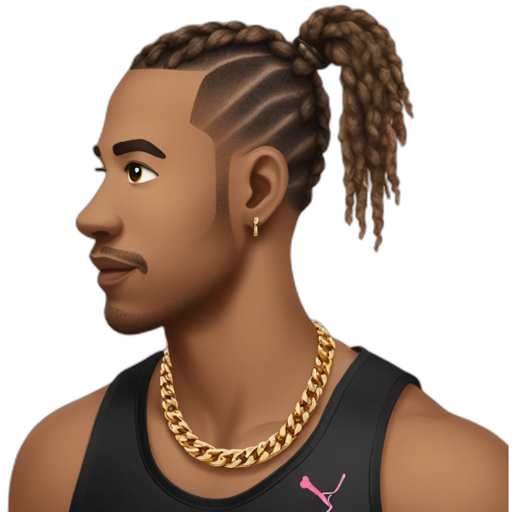 Baller with fade man bun wearing black Louis Vuiton chain emoji