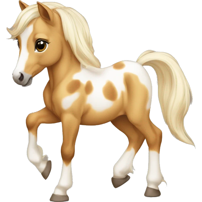 Piebald palomino yellow brown horse foal with dark brown spots baby running emoji