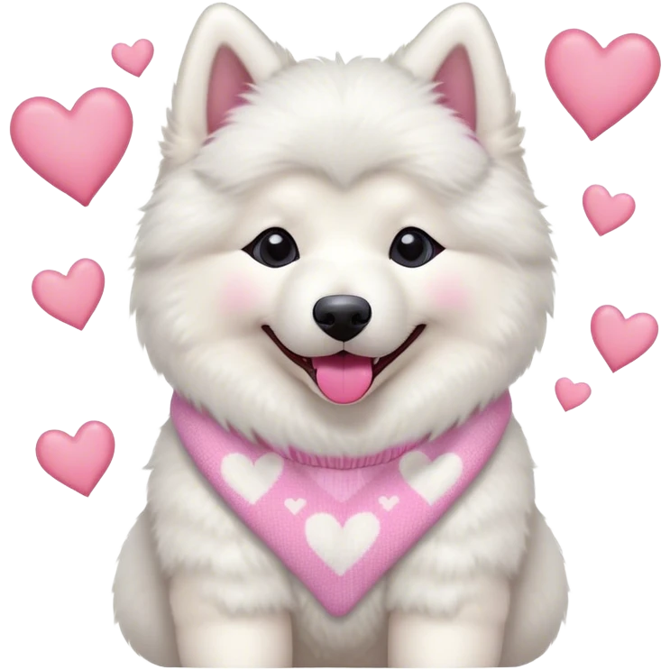 cute 
Samoyed tongue hanging out sitting 
 in a cute pastel sweater with hearts emoji