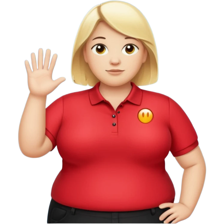 Fat blonde in red polo and black pants with a text bubble saying hi I’m Preston the alignment tech  emoji