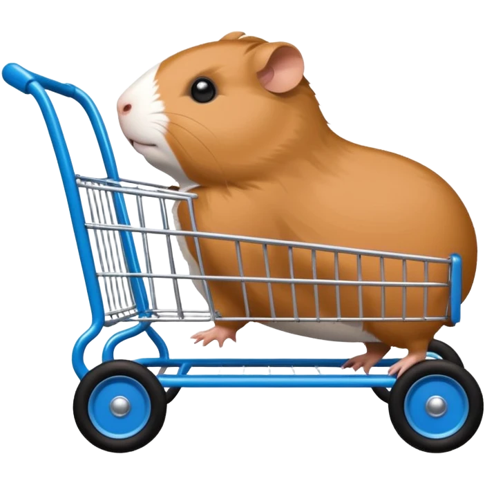 Race car whose frame and suspension is made of shopping cart material and flat panel body, driven by a small thin Guinea pig  emoji
