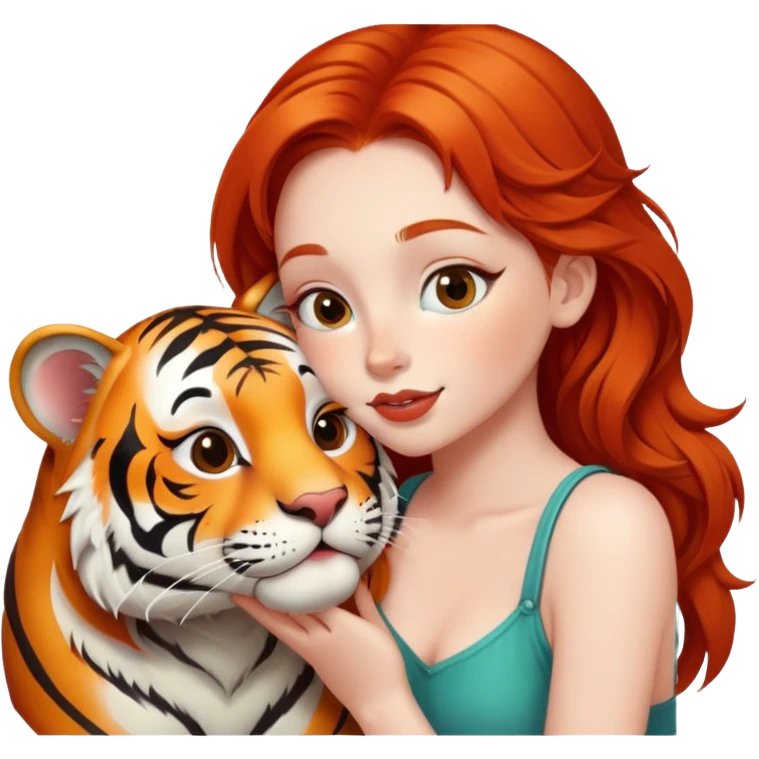 redhead girl kissing happy tiger emoji