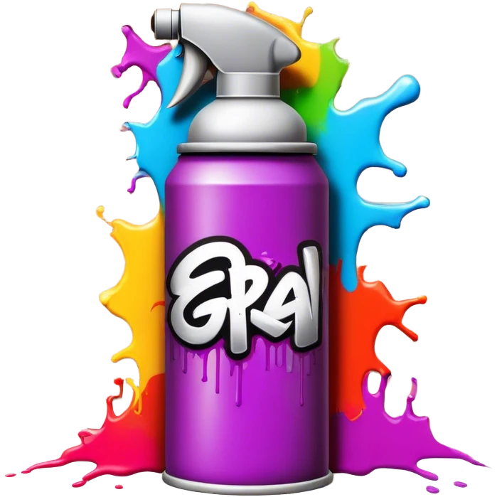 Graffiti icon, spray paint can, colorful spray paint splashes, brick wall with graffiti artwork and bold text, urban style, vibrant colors, minimalistic design, clean lines, transparent background. emoji