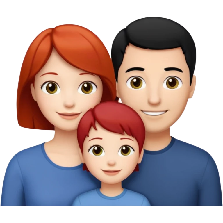 a family of three, all three white: the mother with short red hair, the father with black hair, and the daughter with black hair. emoji