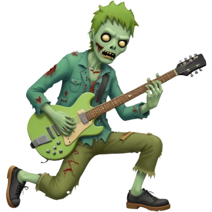 Zombie guitarist – ragged clothes, missing shoe, strumming an old electric guitar. emoji