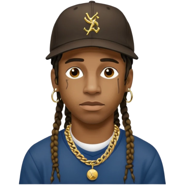 Travis Scott with gold chain necklace, wearing hat, dreadlock hair  emoji