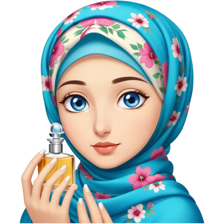 Turkish beautiful finish Konya girl blue eyes with floral hijab smells perfume t emoji