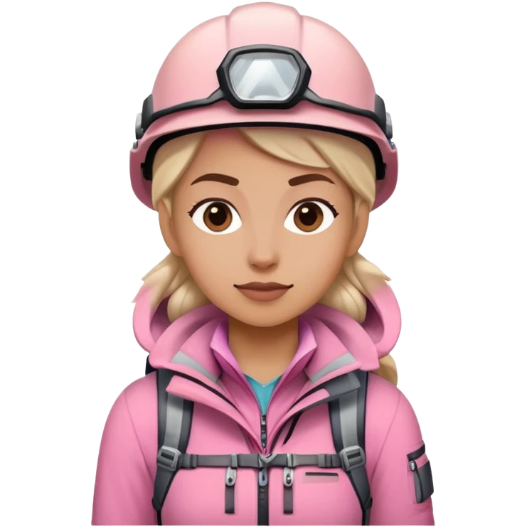 female mountain climber wearing light pink emoji