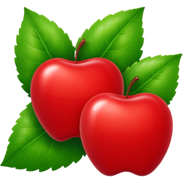 "iOS style apple emoji, bright red with a glossy texture and green leaf, no background" emoji