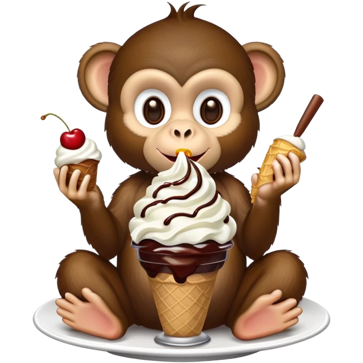 monkey sitting on a icecream sunday emoji