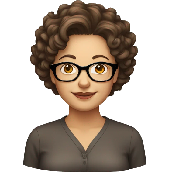 short curly brown hair, glasses middle aged woman emoji