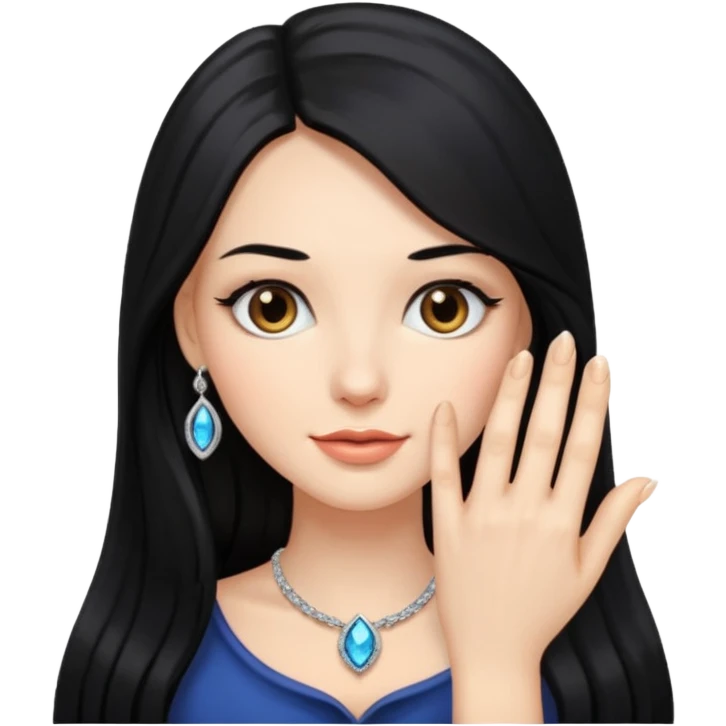 Woman with long black hair and engagement ring emoji