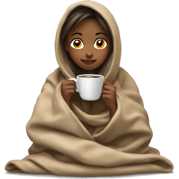 Girl in a blanket siping coffee emoji