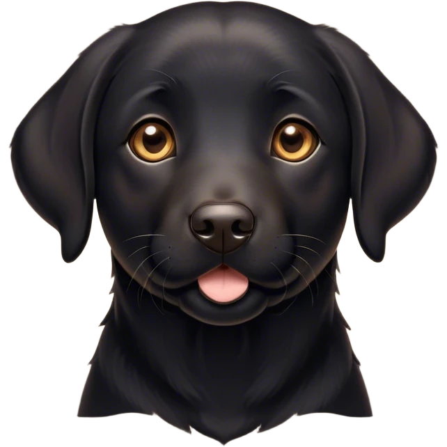 Cinematic Cute Black Labrador Portrait Emoji, Head tilted playfully and inquisitively, featuring a glossy black Fur with a healthy sheen, round, sparkling brown eyes filled with curiosity, Simplified yet irresistibly adorable features, highly detailed, glowing with a warm, friendly glow, high shine, affectionate and spirited, stylized with a touch of whimsy, bright and endearing, soft glowing outline, capturing the essence of a mischievous yet loving companion, so playful it feels like it could dash out of the screen and into your arms! emoji