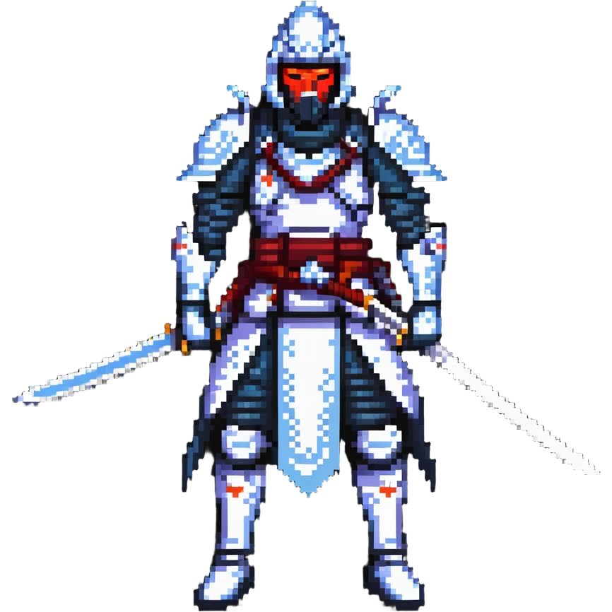 battle-ready male cyborg samurai nomad with digital katana emoji